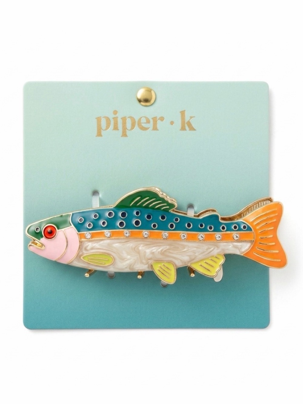 NWT ⚜️🐟⚜️ Piper K Vibrant Rainbow Trout Fish Metal Hair Claw Clip